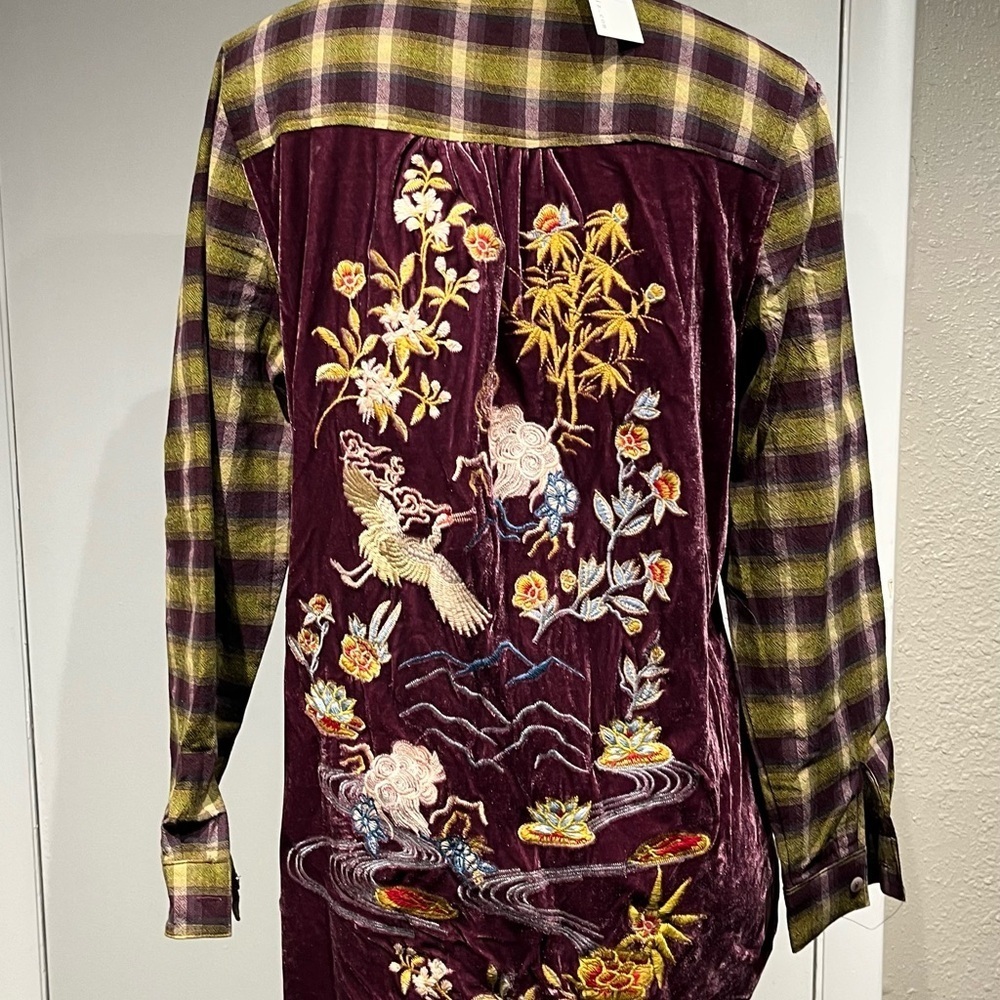 Paparazzi Plaid and Embroidered Velvet Blouse - Picture 5 of 14